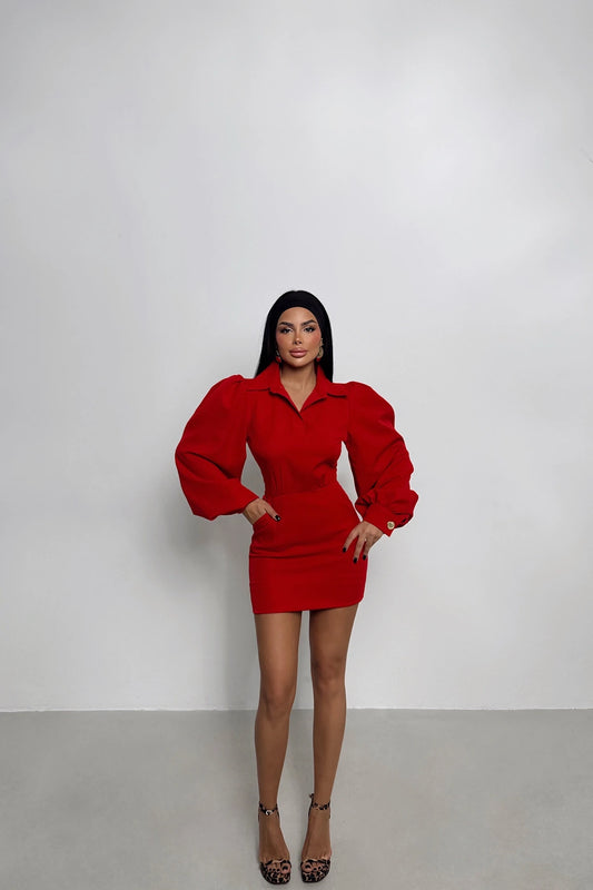 Red Shirt Collar Mini Dress