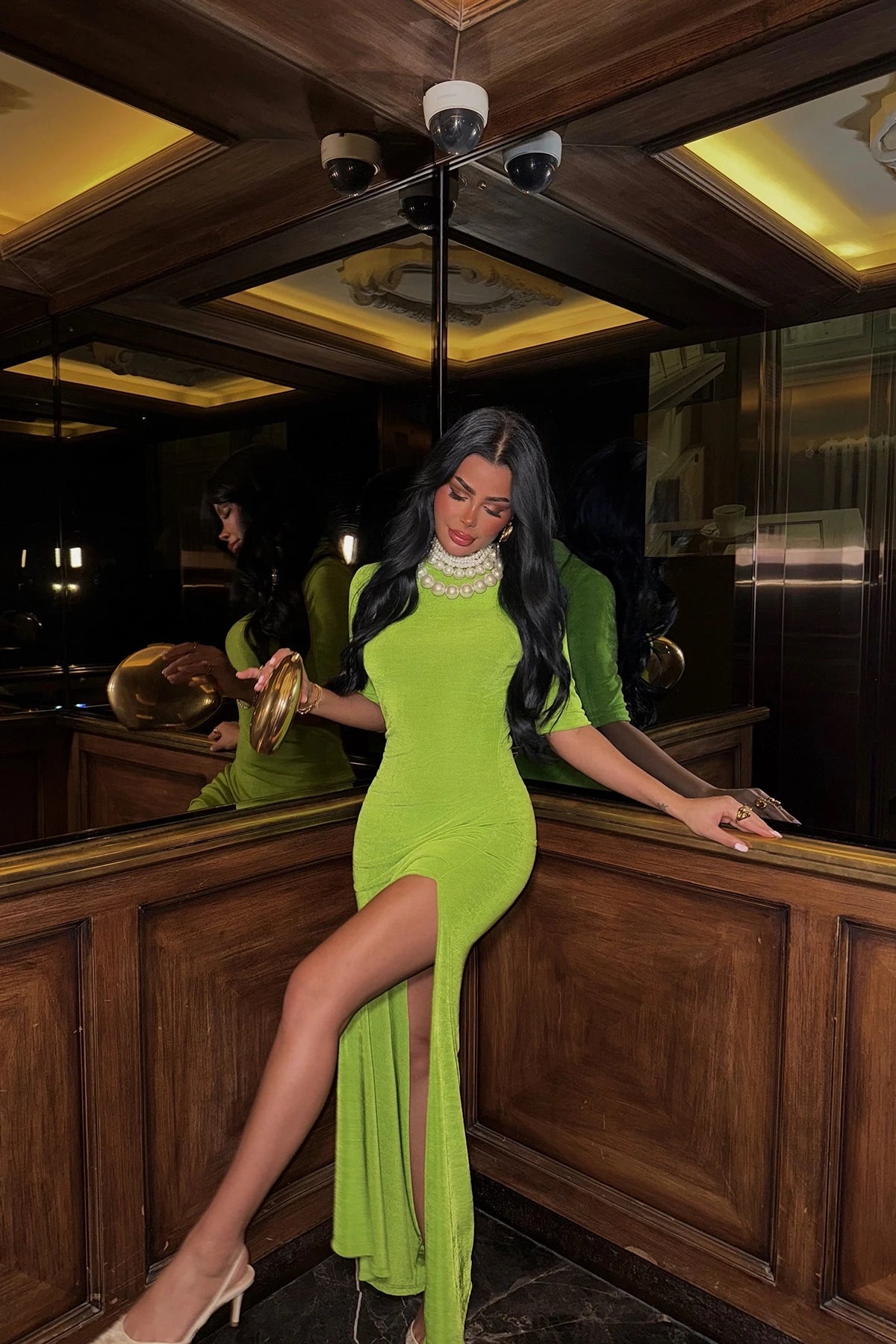 Oil Green Long Dress