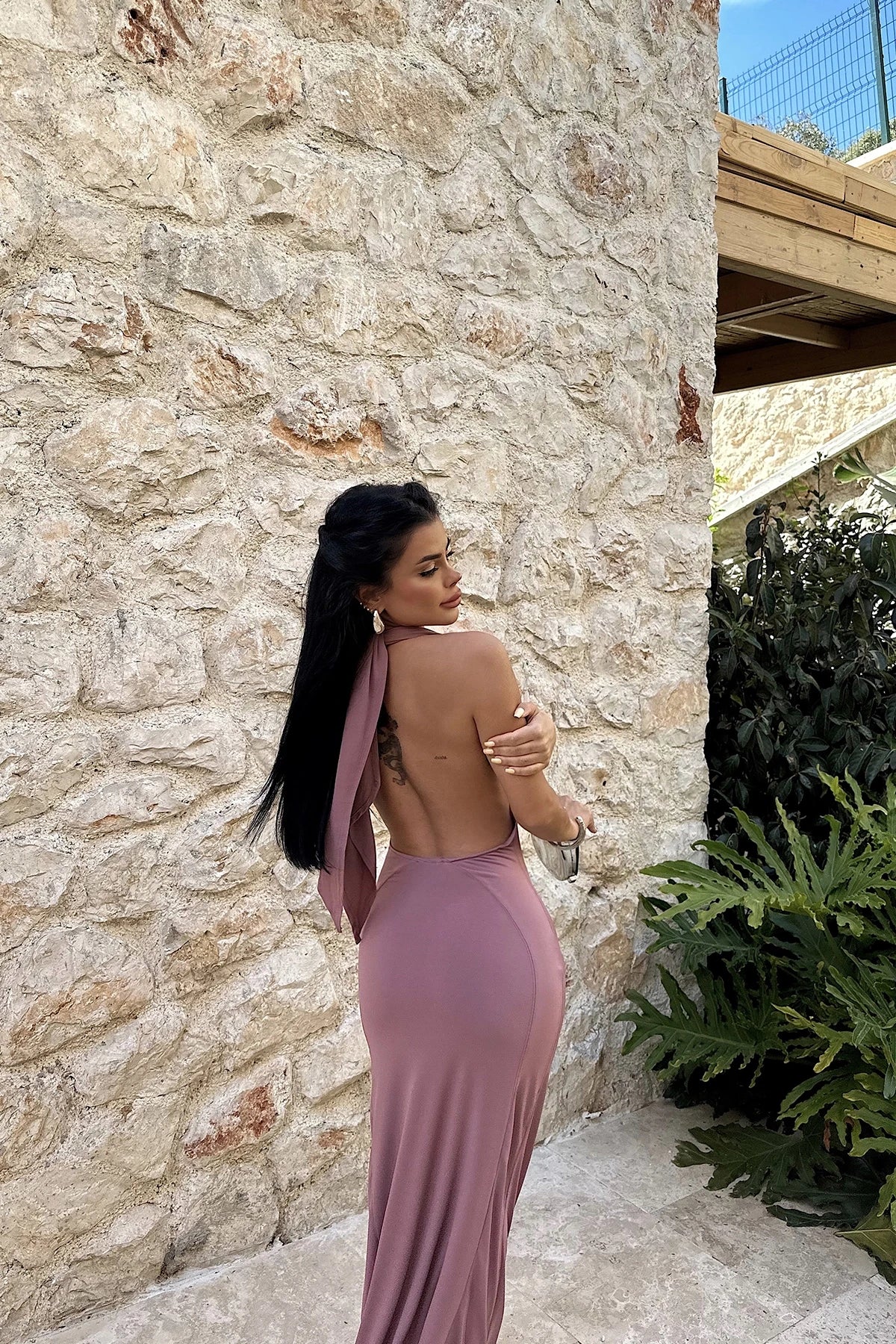 Dusty Rose Pamella Backless Long Dress